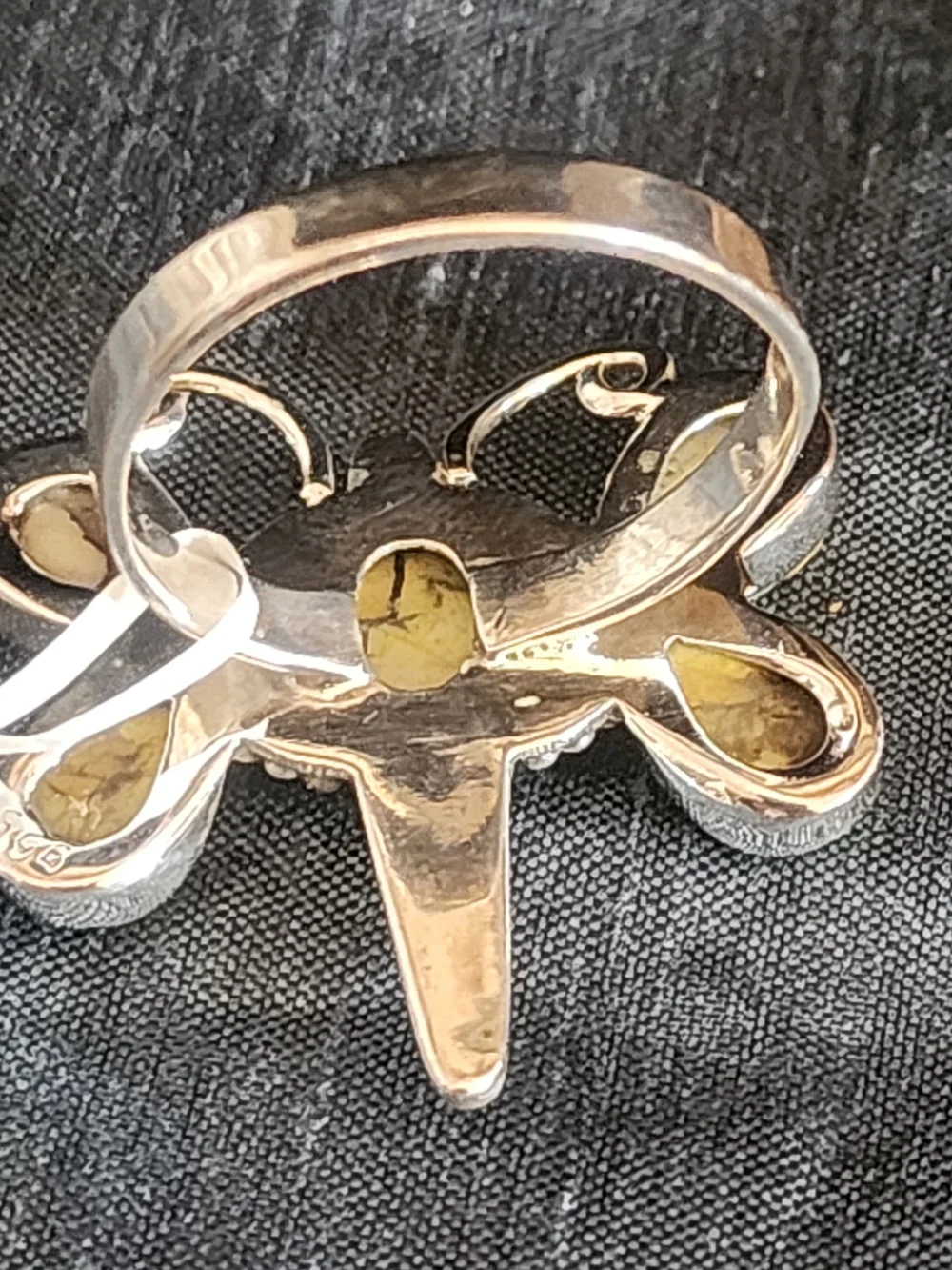 Yellow Turquoise Sterling Silver Butterfly Dragonfly Statement Ring  Sz 10